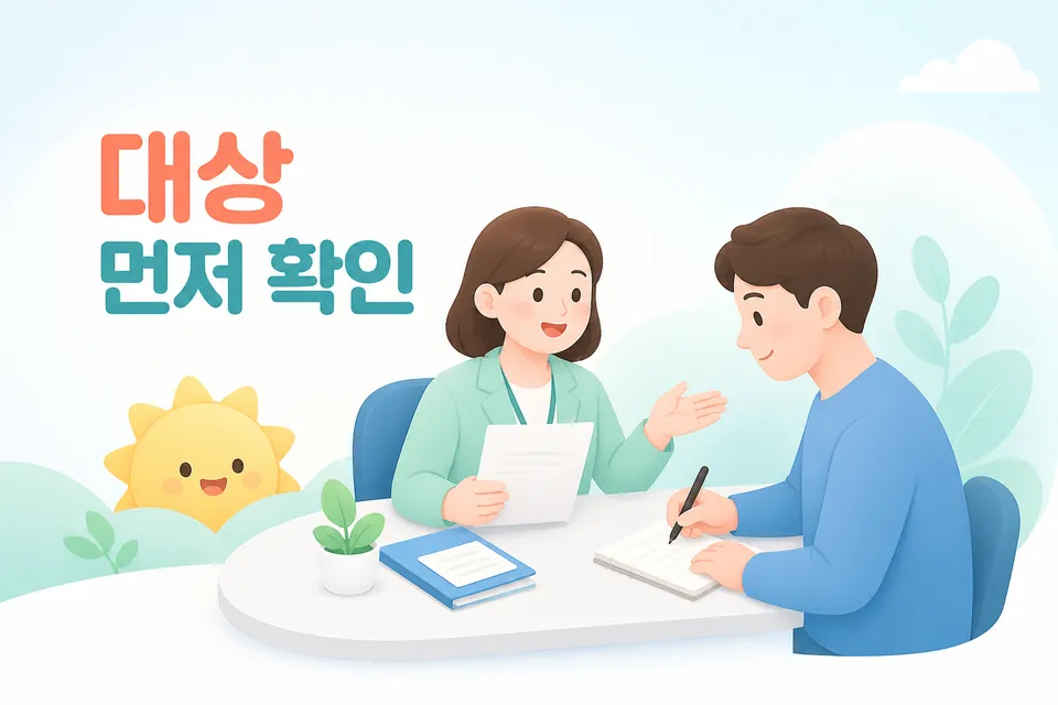 근로자가 대출 안내서를 보며 대상과 조건을 확인하는 장면입니다.