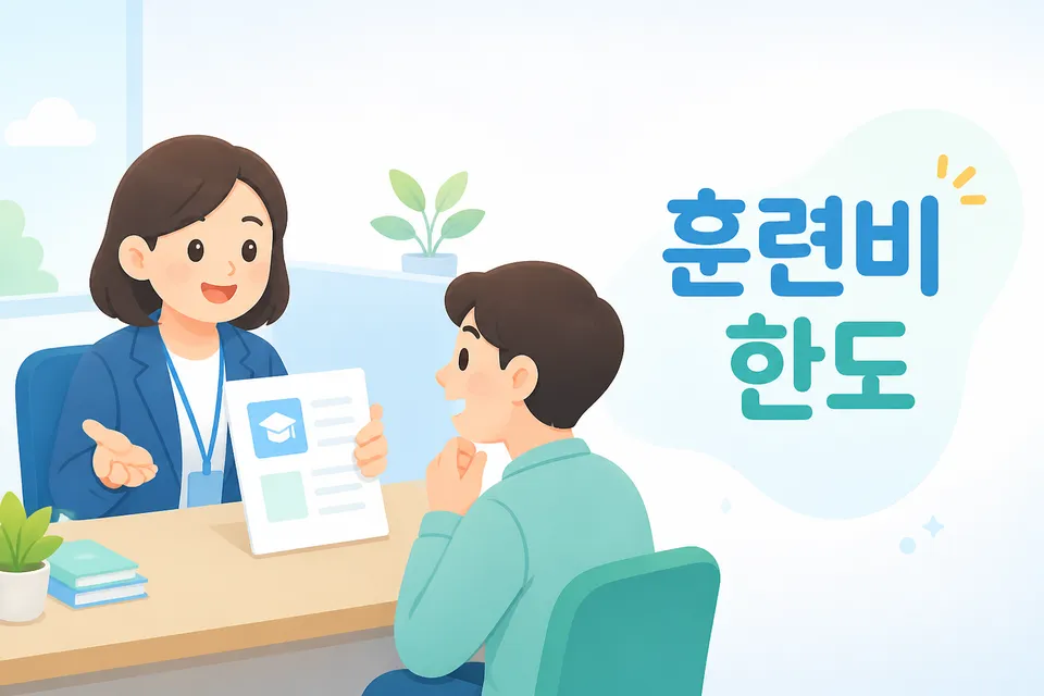고용센터에서 국민내일배움카드 안내를 확인하는 장면입니다.