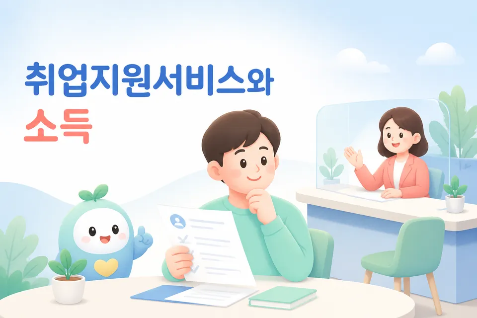 취업지원서비스와 생계 지원 안내를 확인하는 장면입니다