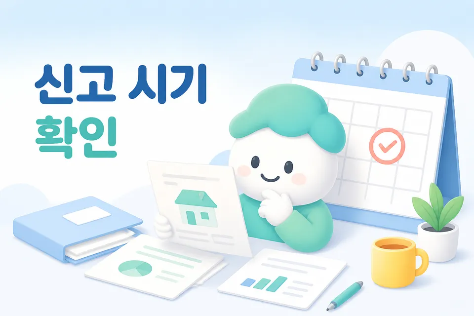 서류와 달력을 보며 양도소득세 신고 시기를 확인하는 모습입니다.