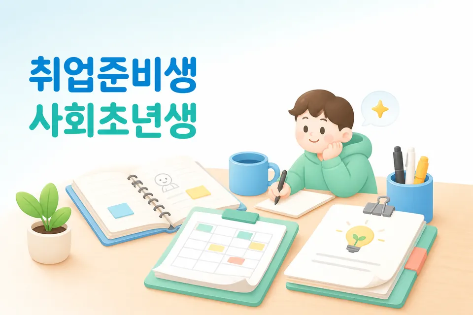 취업준비생과 사회초년생, 청년사업자 유형을 떠올리게 하는 안내 장면입니다.