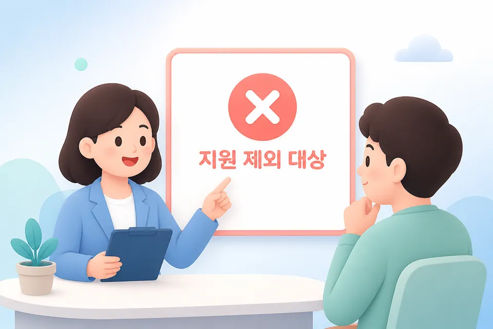 상담자가 지원 제외 대상을 설명하는 모습입니다.