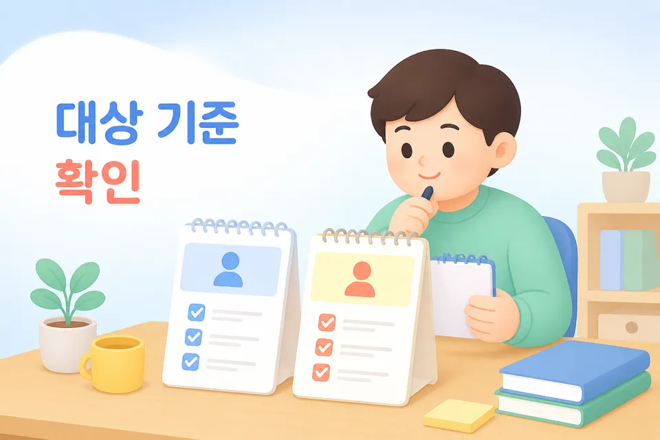 지원 대상을 확인하기 위해 조건을 비교하는 장면입니다