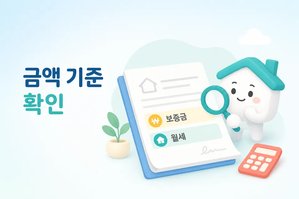 임대차 계약서의 금액 항목을 확인하는 장면입니다.