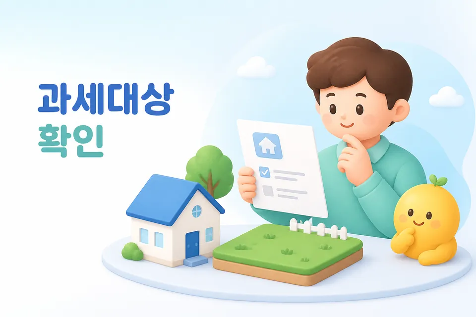 부동산과 거래 서류를 함께 보며 과세 대상을 살펴보는 모습입니다.